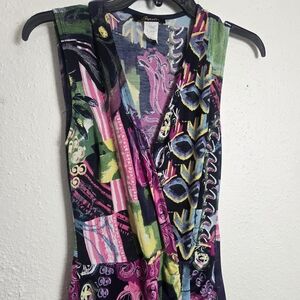 Colorful Mixed-Print Sleeveless Dress Abstract Size Small